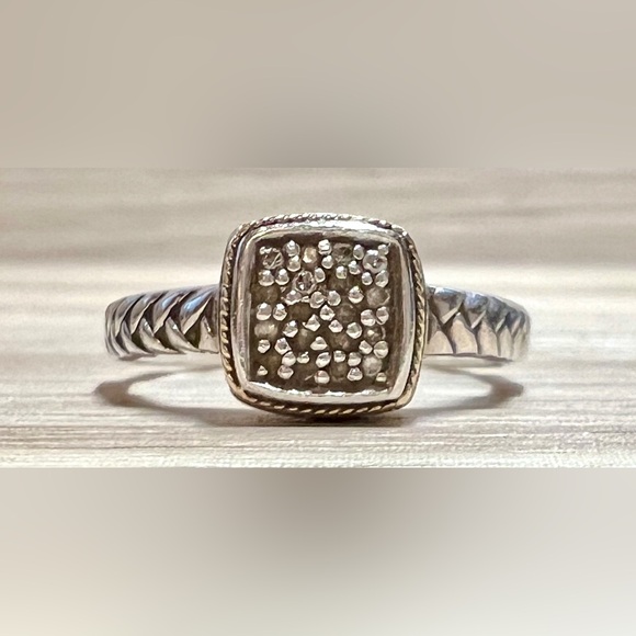 Vintage Designer Effy Sterling Silver & 18K Gold Pave Diamond Ring, Size 7 - Picture 2 of 11